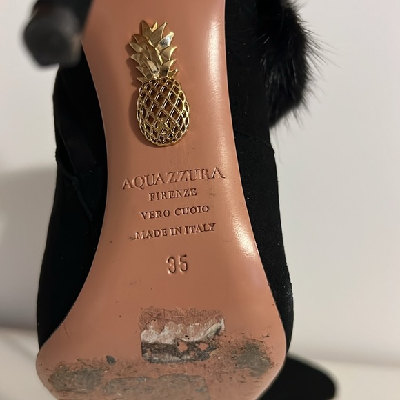 Aquazzura Sinatra suede stiletto booties with fur detail - Picture 4 of 6